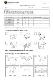 English Worksheet: ENGLISH TEST ANIMALS, HOUSE