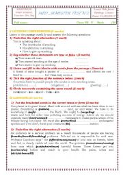 English Worksheet: Mid semester test n2 (9th form Tunisian prep schools)