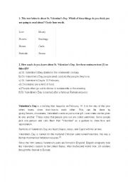 English Worksheet: Valentines history for esl 