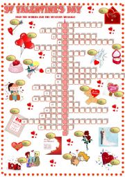 English Worksheet: St  Valentines day : crossword puzzle 