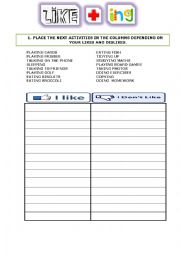 English Worksheet: Like/Dont like + ing