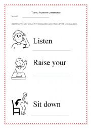 English Worksheet: classroom commands