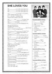 English Worksheet: SHE LOVES YOU BY THE BEATLES