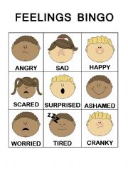 English Worksheet: FEELINGS BINGO