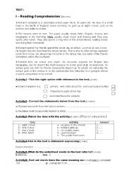 English Worksheet: end of semester test1 8th form part 3