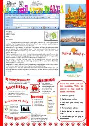 English Worksheet: An e-mail from Malta. Reading and semi-guided writing.