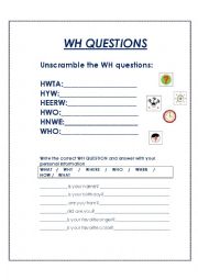 English Worksheet: wh questions