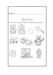 English Worksheet: Color the toys