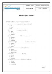 English Worksheet: review your tenses