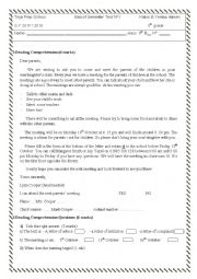 English Worksheet: end of semester Test 8th Form 