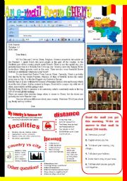 English Worksheet: An e-mail from Ghent. Reading and semi-guided writing.