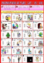 English Worksheet: Prepositions of time IN ON AT + KEY