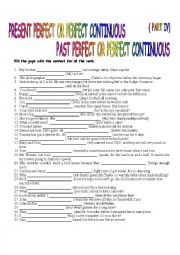 English Worksheet: PRESENT AND PAST PERFECT OR PERFECT CONTINUOUS (IV)