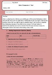English Worksheet: end os semester 1 test