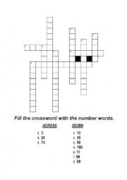 English Worksheet: Crossword numbers 1-100