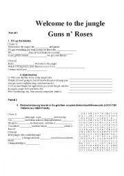 English Worksheet: WELCOME TO THE JUNGLE SONG