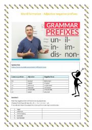 English Worksheet: Word formation, adjectives negative prefixes, dis, il ir, un, im, in (B1/B2)