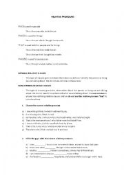 English Worksheet: RELATIVE PRONOUNS WITH VERBS IN THE SIMPLE PAST