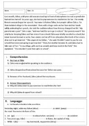 English Worksheet:  test 1BAC