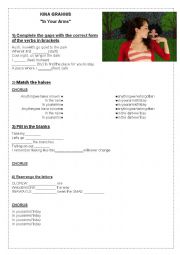 English Worksheet: Kina Grannis - In Your Arms Song Worksheet