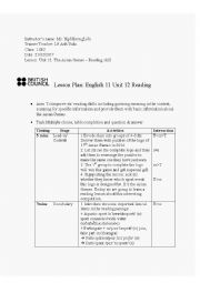 English Worksheet: Reading Unit 12 English 12