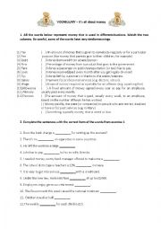 English Worksheet: Its all about Money - Vocabulary