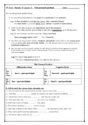 English Worksheet: Module4 Lesson3/ 9th form/ The Present Perfect