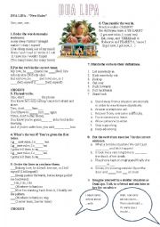 English Worksheet: Song DUA LIPA 