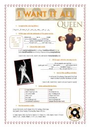 English Worksheet: Song: I want it all - Queen