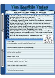 English Worksheet: The Terrible Twins (reading comprehension)