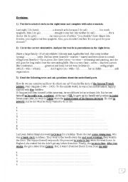 English Worksheet: language revision exercises