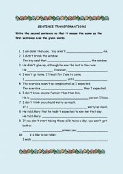 English Worksheet: sentence transformations