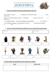 English Worksheet: VIDEO ZOOTOPIA + Answer key