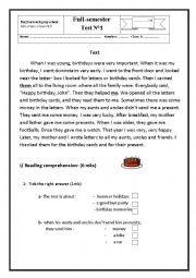 English Worksheet: FIRST SEMESTER FULL TEST