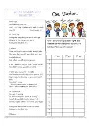 English Worksheet: What makes you beautiful, One Direciton