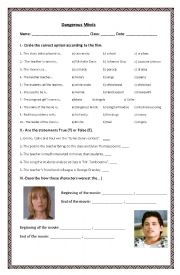 English Worksheet: Dangerous Minds Classwork