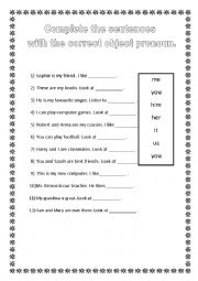 English Worksheet: Short exercise on object pronouns