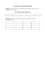 English Worksheet: Vocabulary: feelings and emotions 