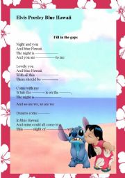 English Worksheet: Elvis Presley Song Blue Hawaii 