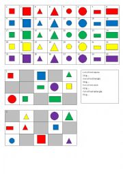 English Worksheet: BINGO shapes, colours and size