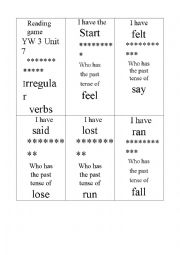 English Worksheet: I have - who has, Reading game, past tense