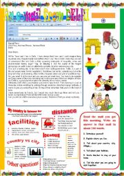 English Worksheet: An e-mail from Delhi. Reading and semi-guided writing.