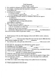 English Worksheet: Body language