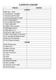 English Worksheet: Classroom Language