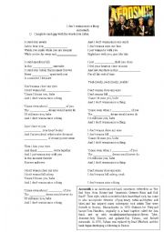 English Worksheet: Song I dont wanna miss a thing- by Aerosmith
