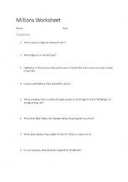 Worksheet Chapter 1-4 of Millions 