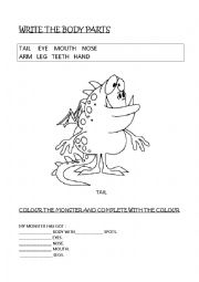 English Worksheet: Monster - body parts & colours
