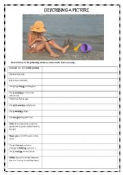 English Worksheet: Describing a picture (At the beach)