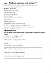 English Worksheet: Topic:   Making excuses and using if
