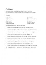 English Worksheet: for/since